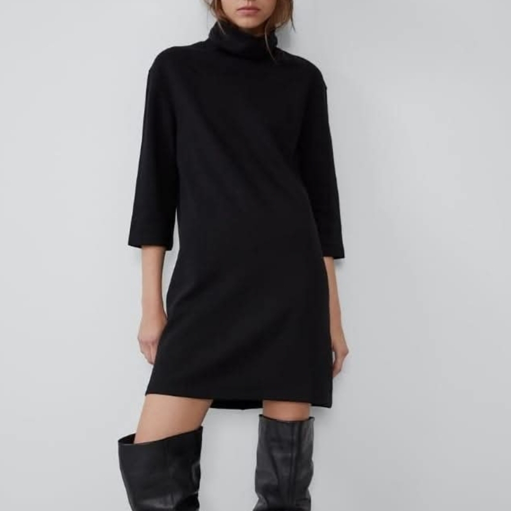 Zara Black Turtle Neck Quarter Sleeves Sweater Dress/ Tunic Size Small